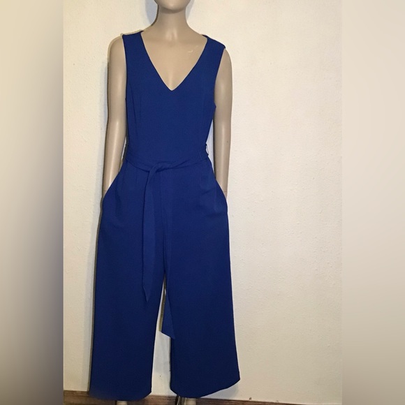 Calvin Klein blue cropped belted jumpsuit size 8 - Picture 1 of 7
